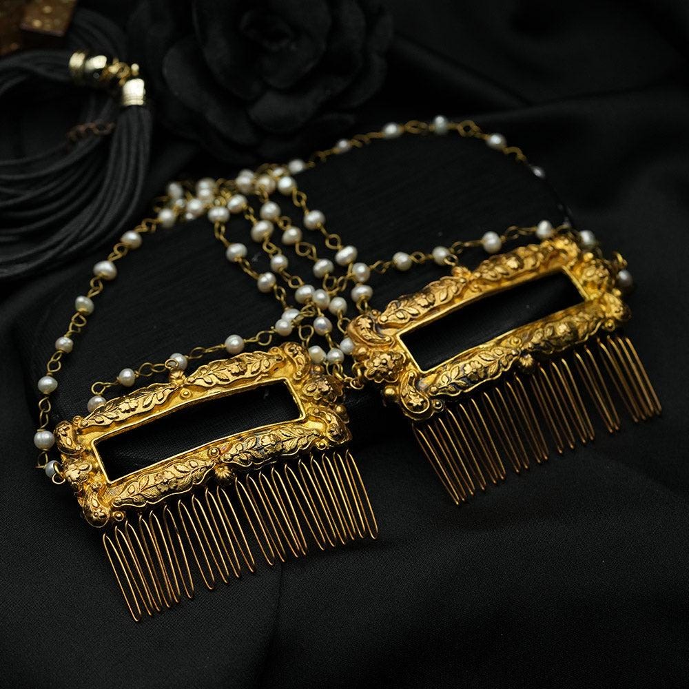 Bridal Hair Comb, Unique Helen Bridal Style Gold Bridal Hair Comb With Pearls, Gold Bridal Hair Comb, Boho Bridal Hair Comb