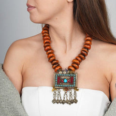 Ethnic Beaded Necklace, Stunning Pendant Boho Tribal Catherine Beaded Thread Necklace, Handmade Necklace, Turkish jewelry