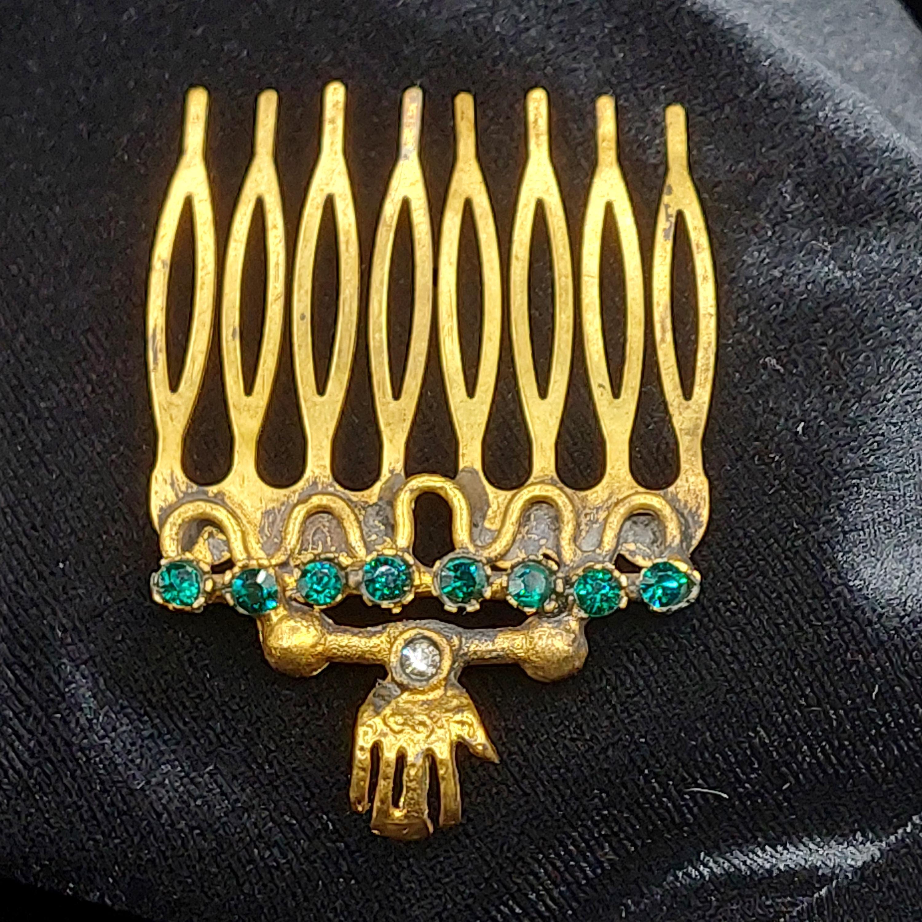 Hair clip, Vintage style, Hand Crafted Hamsa Hair Comb Embellished With Zircon, Gold Hair Clip For Women