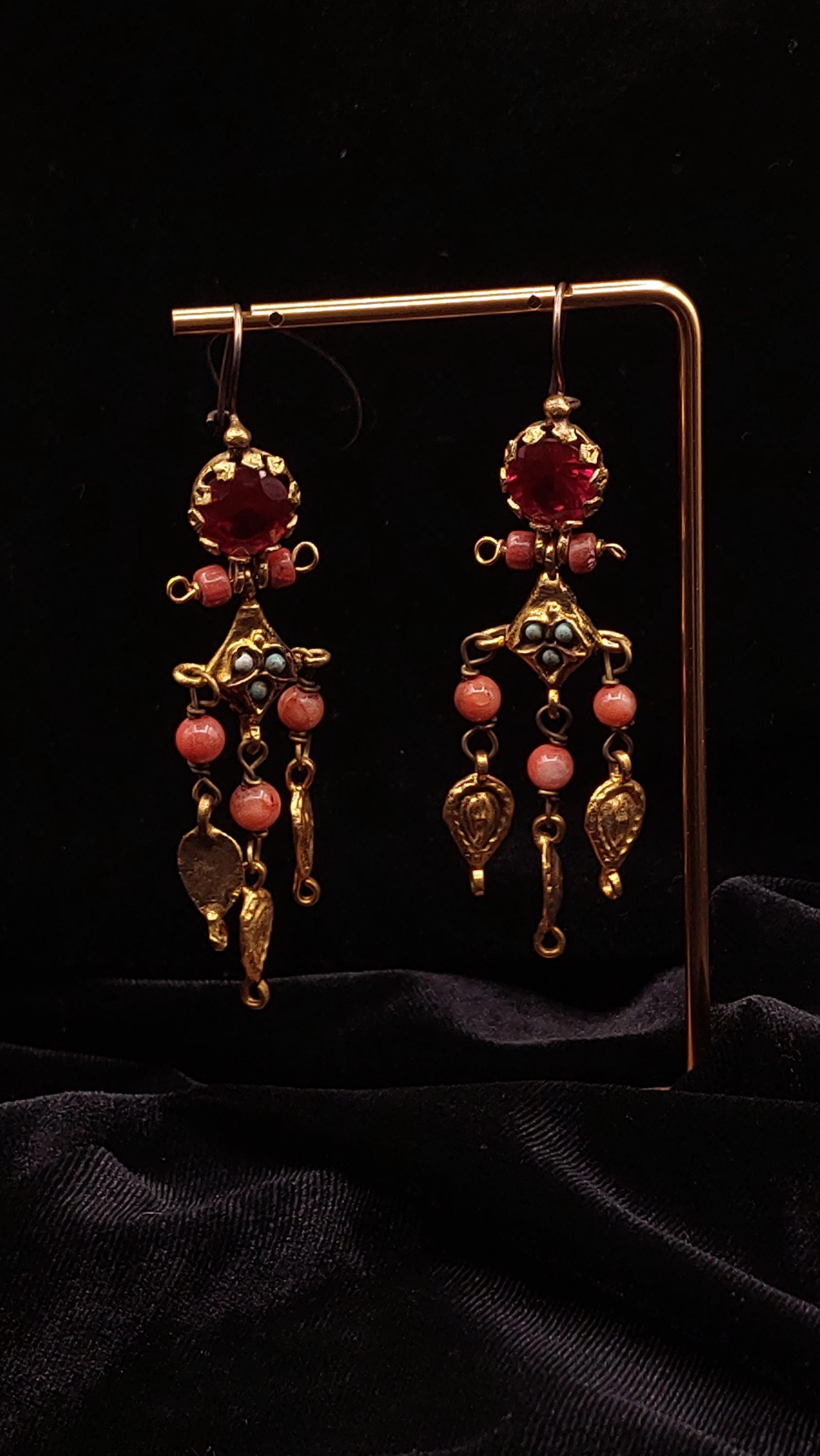 Handmade Coral Stone Earrings, Dangling Earrings, Handmade Earrings, Gold Earrings, Designer Red Coral Chandelier Ottoman Women Earrings