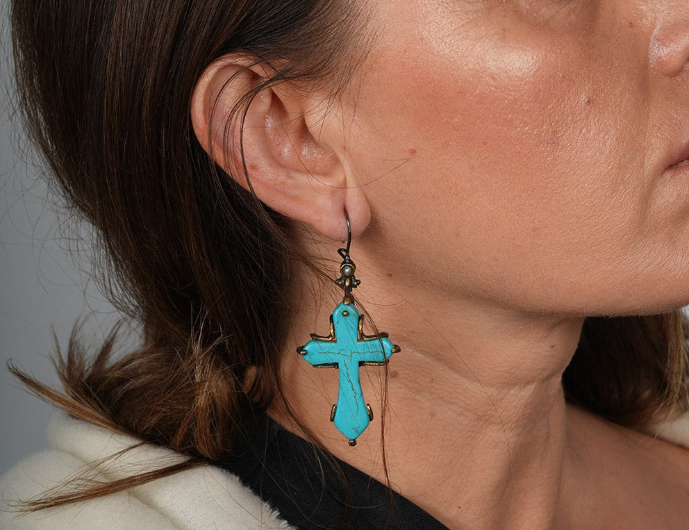 turquois cross earrings women