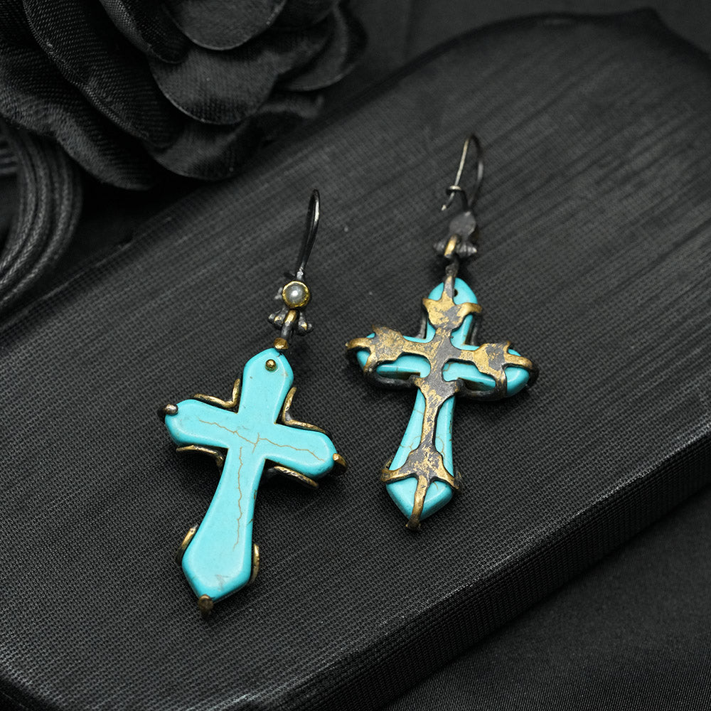 turquois cross earrings women